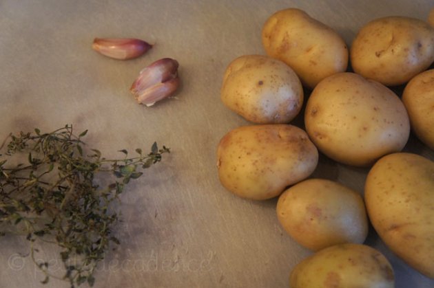 Garlic, potatoes, thyme