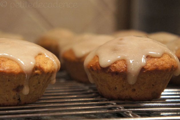 Chia banana muffins with creamy vanilla glaze