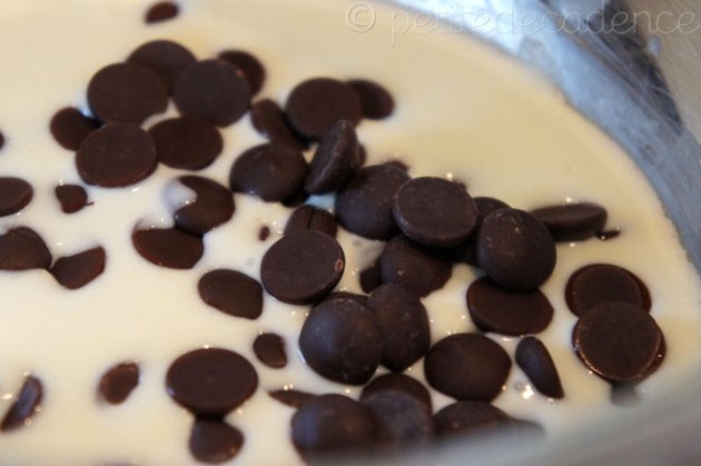 Chocolate chips in cream for ganache Chocolate chips in cream for ganache
