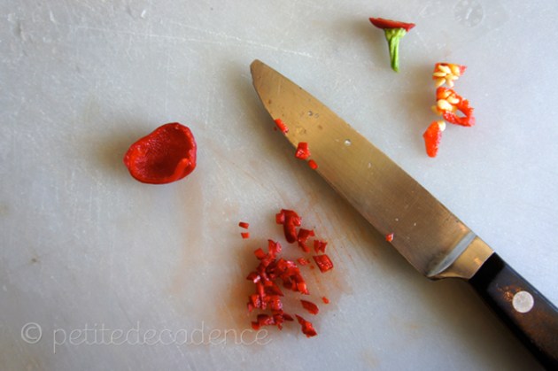 Finely dicing the chile