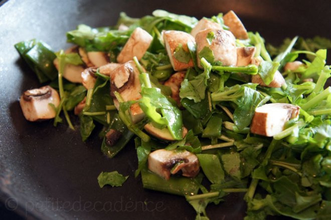 Cooking arugula and snow peas