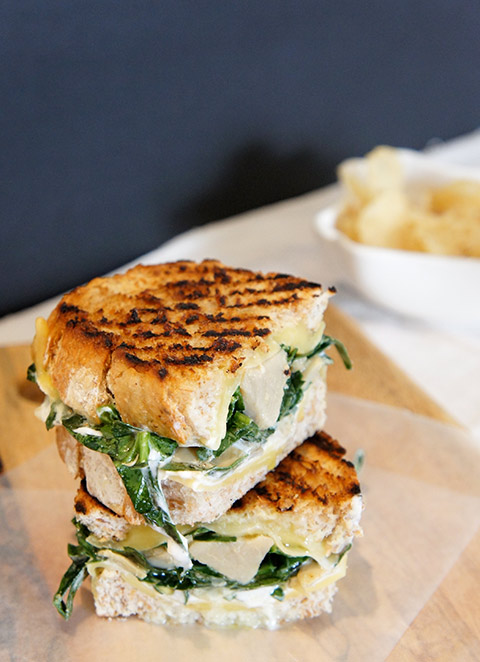 Artichoke and spinach grilled cheese sandwich